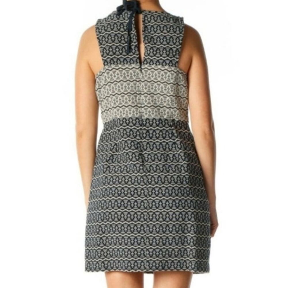Loft Navy & Tan Sleeveless Preppy Cottagecore Geometric Pattern Shift Dress - Picture 2 of 8